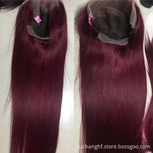 Brazilian real 100% Colored Raw Virgin human virgin hair hd Transparent human 99J Red Burgundy Deep wave curly lace wig